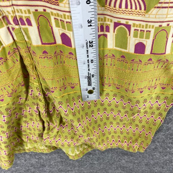 Melange Shirt Dress Women S Small Yellow Geometric Maxi 3/4 Sleeve V-Neck Rayon - Picture 9 of 11